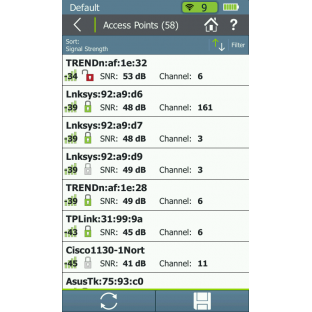 Интерфейс AirCheck G2, список точек доступа
